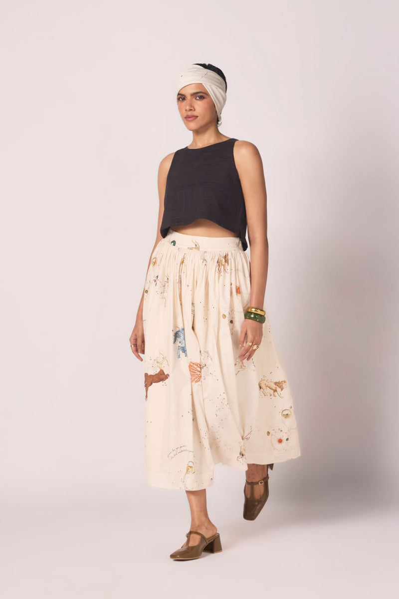 Maud Zodiac Print Cotton Skirt cotton by The Summer House for women in Singapore