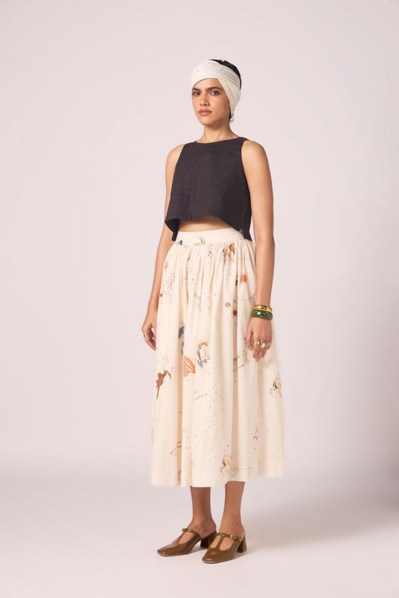 Maud Zodiac Print Cotton Skirt cotton by The Summer House for women in Singapore