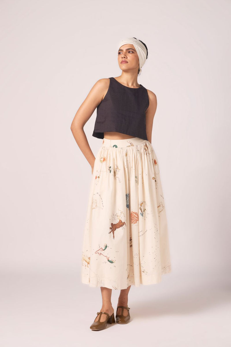 Maud Zodiac Print Cotton Skirt cotton by The Summer House for women in Singapore