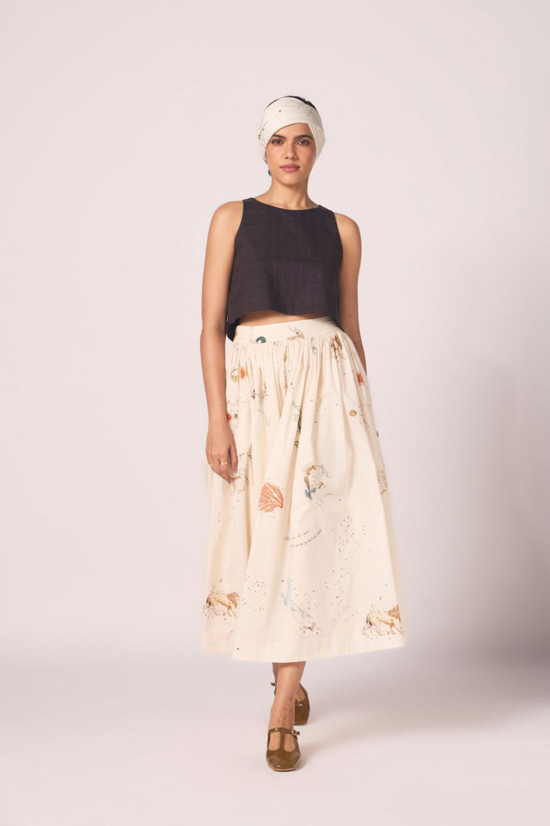 Maud Zodiac Print Cotton Skirt cotton by The Summer House for women in Singapore