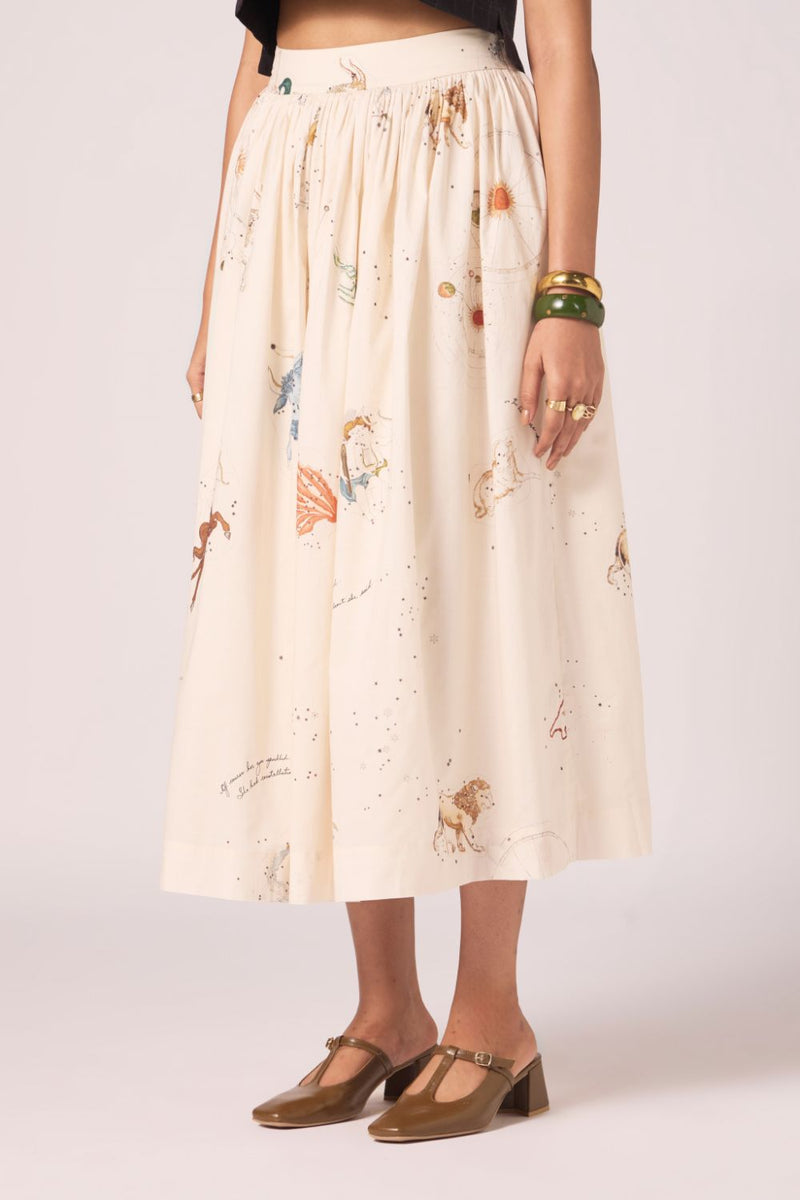 Maud Zodiac Print Cotton Skirt cotton by The Summer House for women in Singapore
