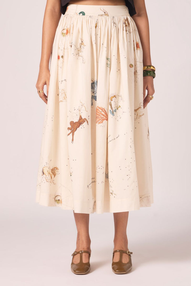 Maud Zodiac Print Cotton Skirt cotton by The Summer House for women in Singapore