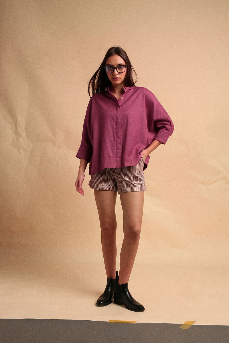 Mauve Oversized Ret Shirt 100% cotton by Mati in mauve color for women in Singapore