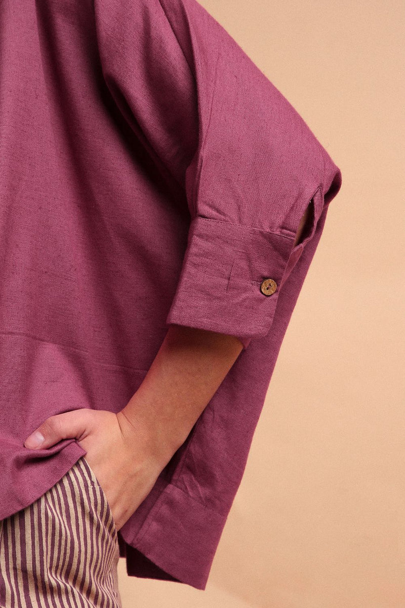 Mauve Oversized Ret Shirt 100% cotton by Mati in mauve color for women in Singapore