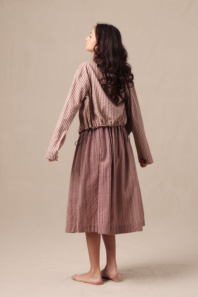 Mauve Striped Corset Dress & Crop Jacket Set (2 PCS) cotton dress by Mati in mauve for women in Singapore