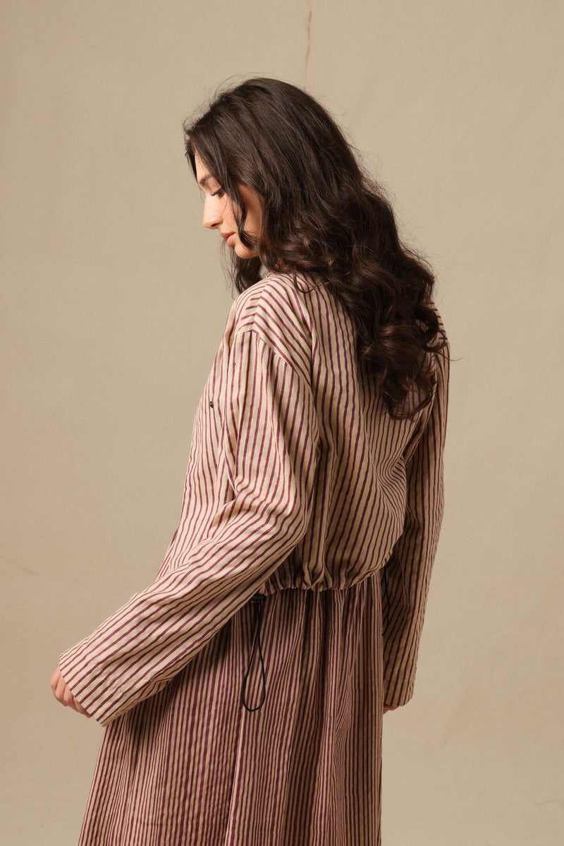 Mauve Striped Corset Dress & Crop Jacket Set (2 PCS) cotton dress by Mati in mauve for women in Singapore
