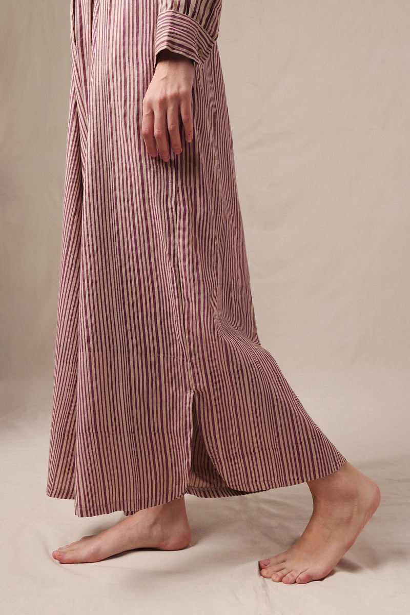 Mauve Striped Shirt Sphara Jumpsuit cotton jumpsuit by Mati in mauve for women in Singapore