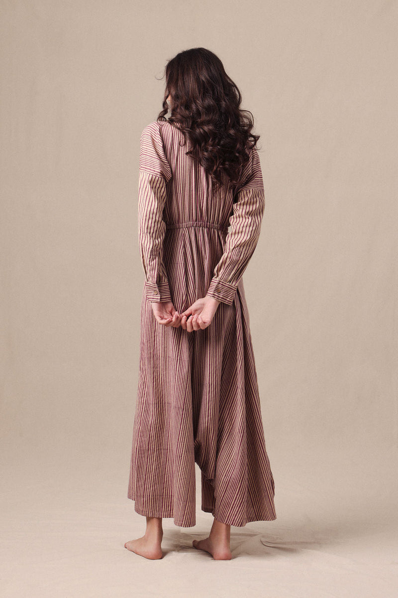 Mauve Striped Shirt Sphara Jumpsuit cotton jumpsuit by Mati in mauve for women in Singapore