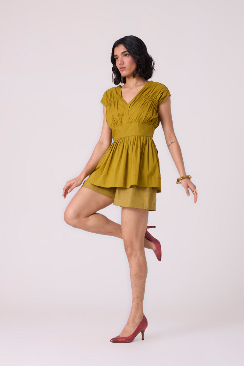 Maxim Olive Linen Shorts all linen by The Summer House in green color for women in Singapore