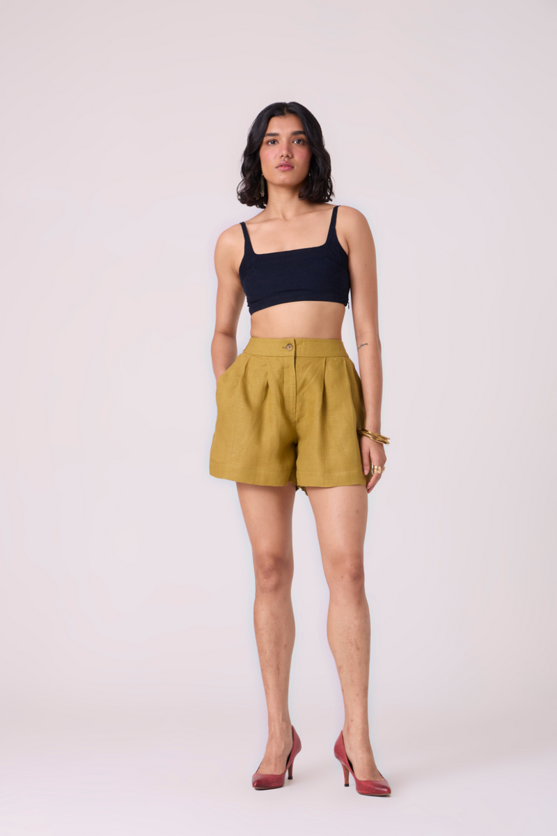 Maxim Olive Linen Shorts all linen by The Summer House in green color for women in Singapore