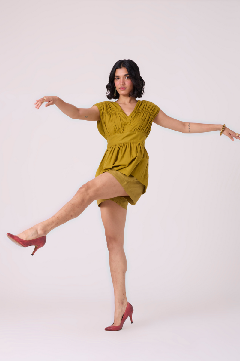 Maxim Olive Linen Shorts all linen by The Summer House in green color for women in Singapore