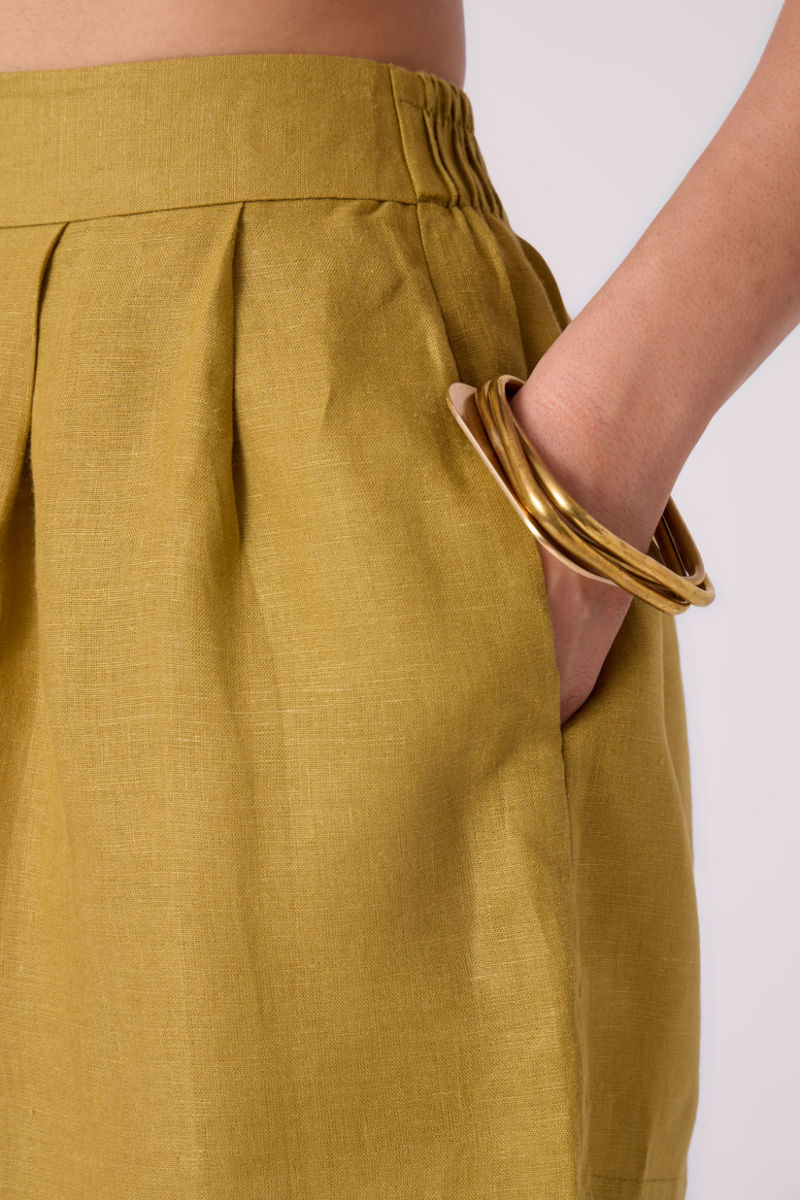 Maxim Olive Linen Shorts all linen by The Summer House in green color for women in Singapore