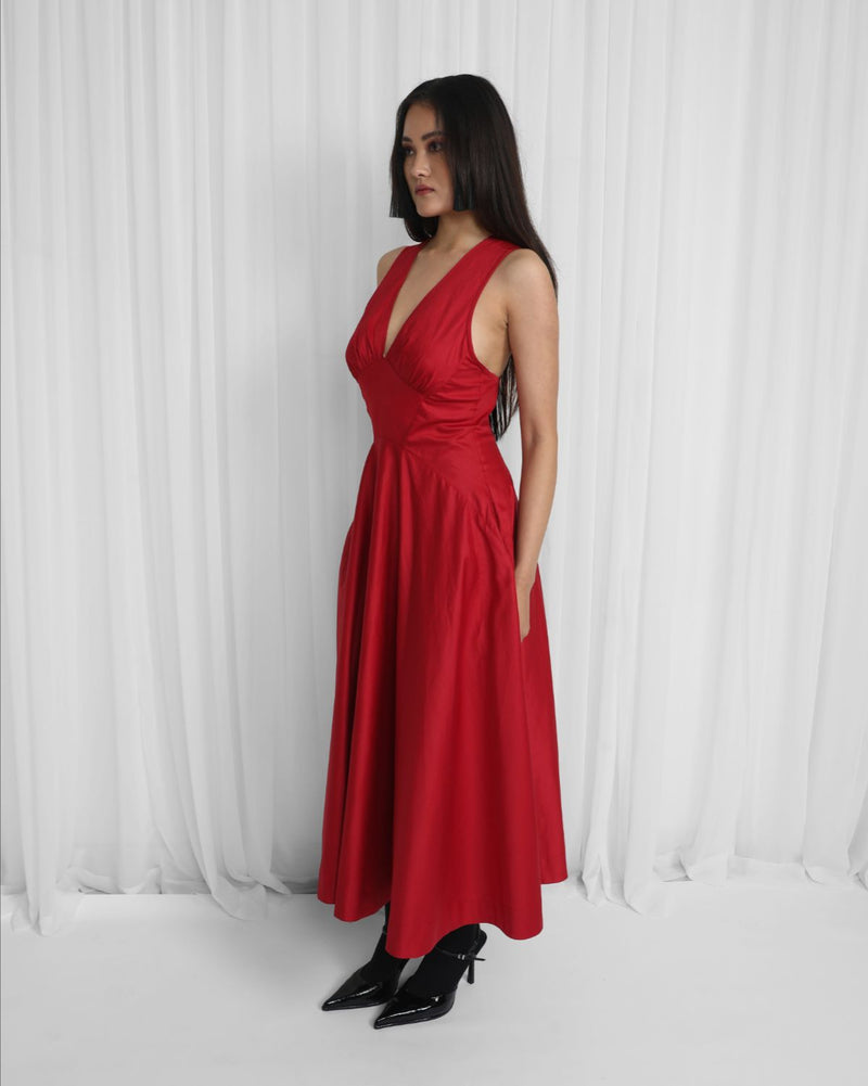 Medora Dress-Red 100% cotton Buy Medora Dress-Red from C&W | Dresses for Women by Leh Studios in red color for women in Singapore