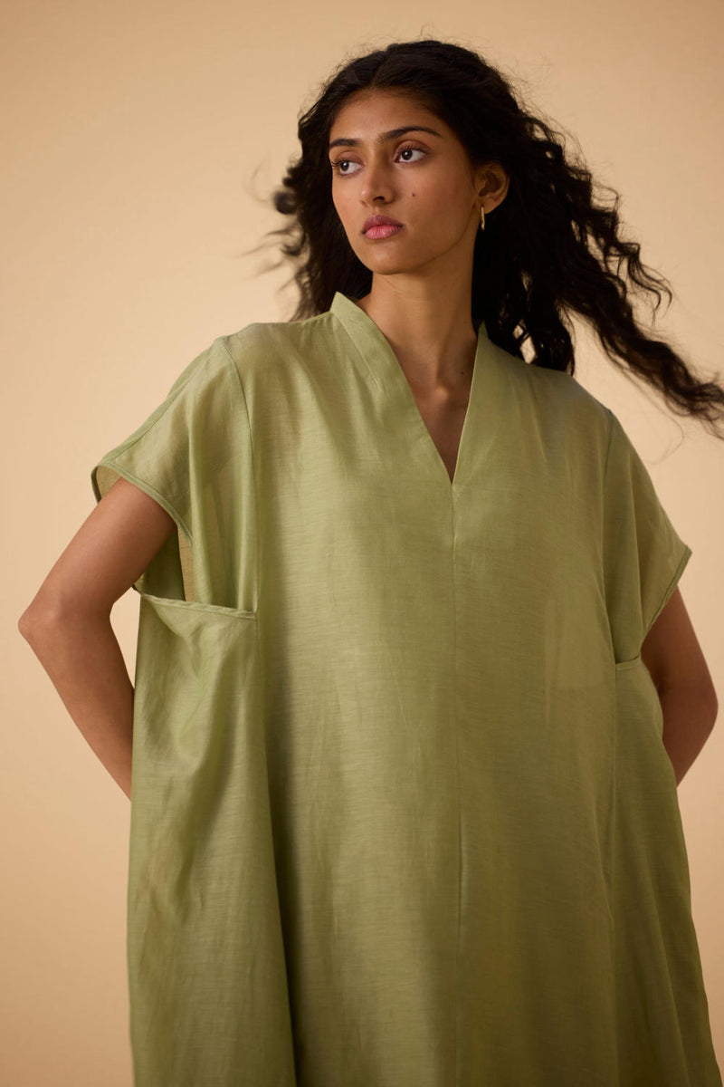 Meer Green Kaftan silk by The Summer House in green color for women in Singapore