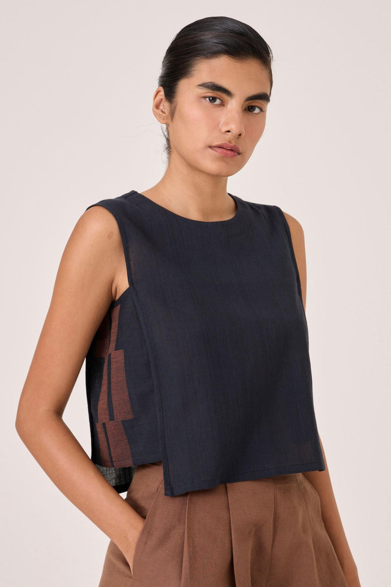 Meesha Black Handwoven Boxy Top cotton by The Summer House in brown color for women in Singapore