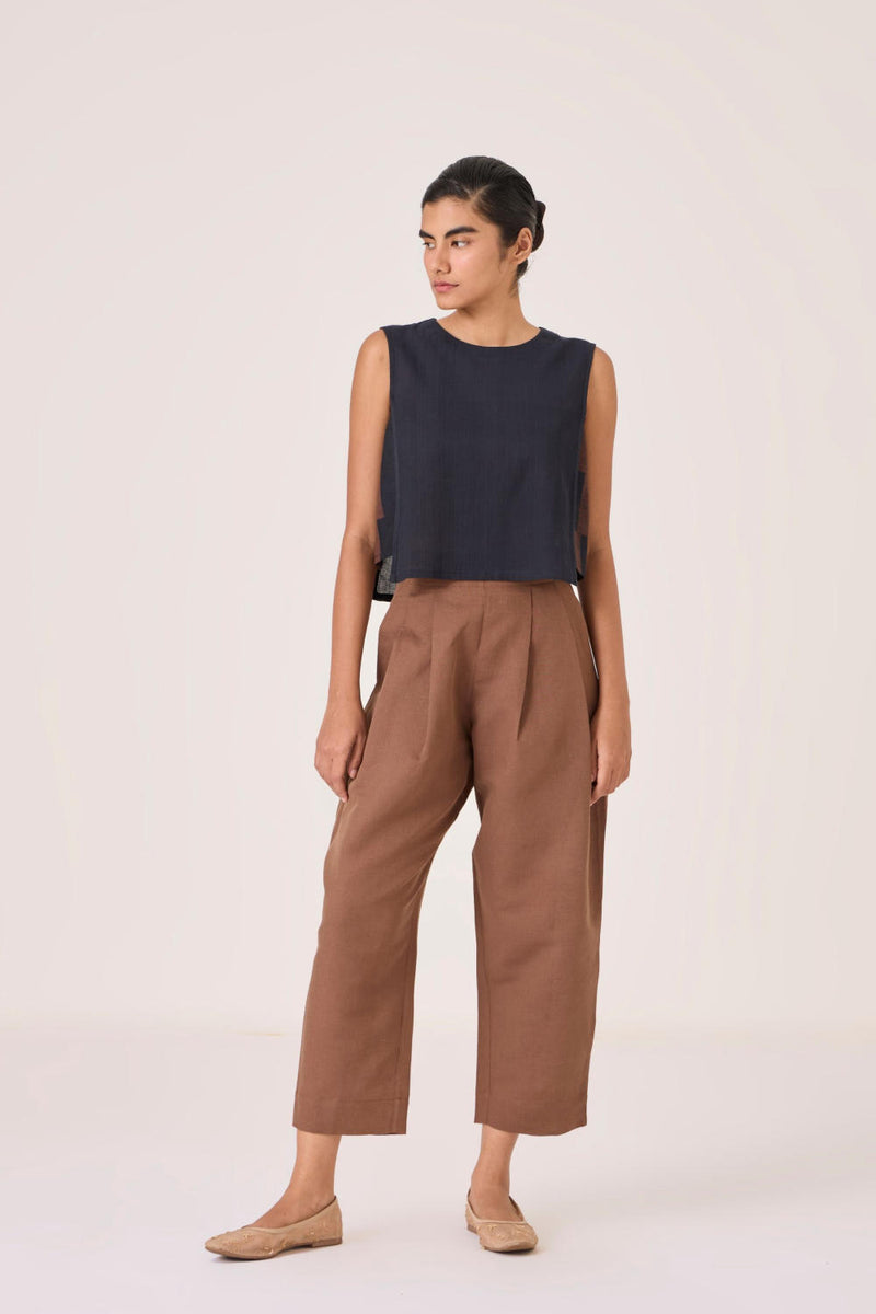 Meesha Black Handwoven Boxy Top cotton by The Summer House in brown color for women in Singapore