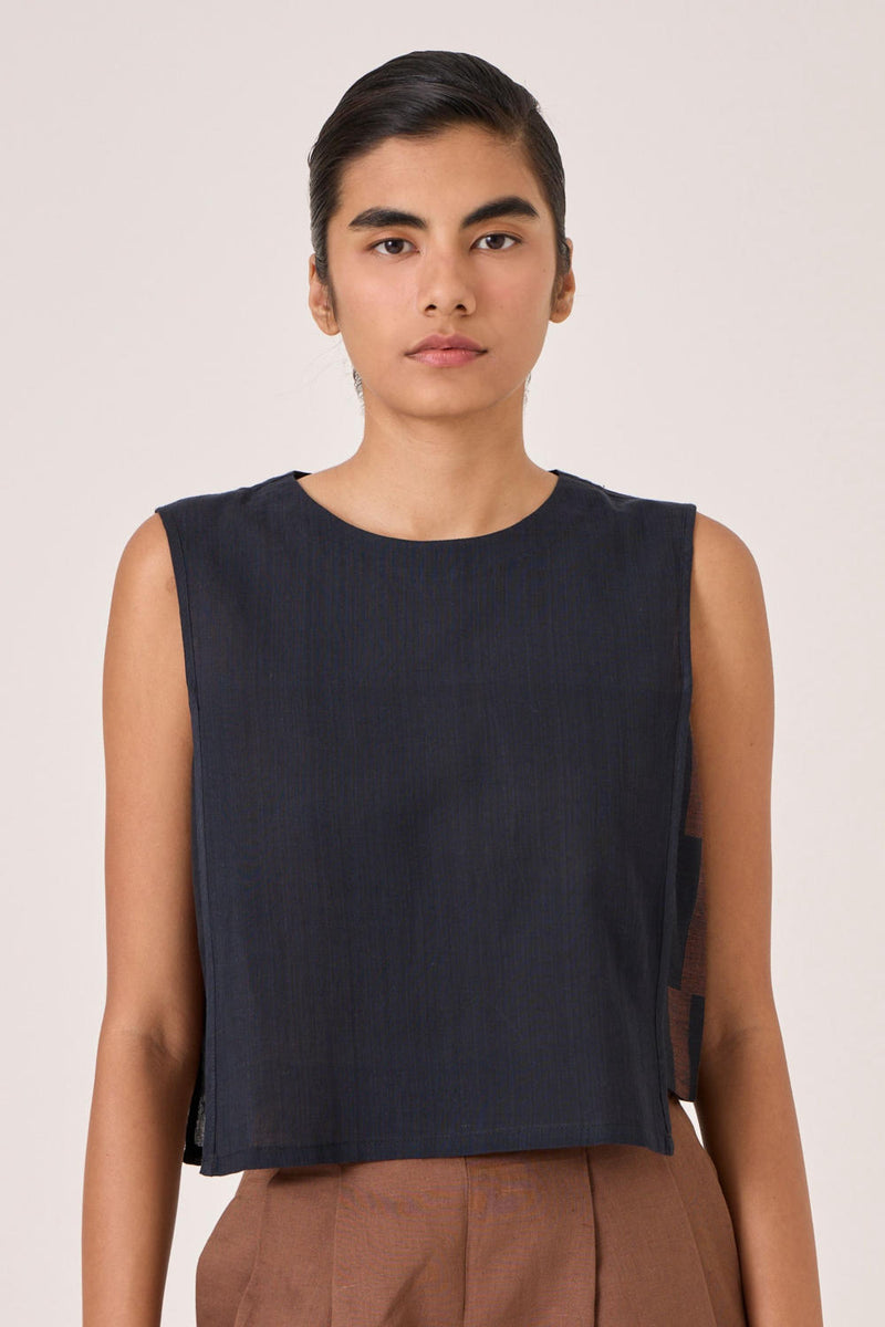 Meesha Black Handwoven Boxy Top cotton by The Summer House in brown color for women in Singapore