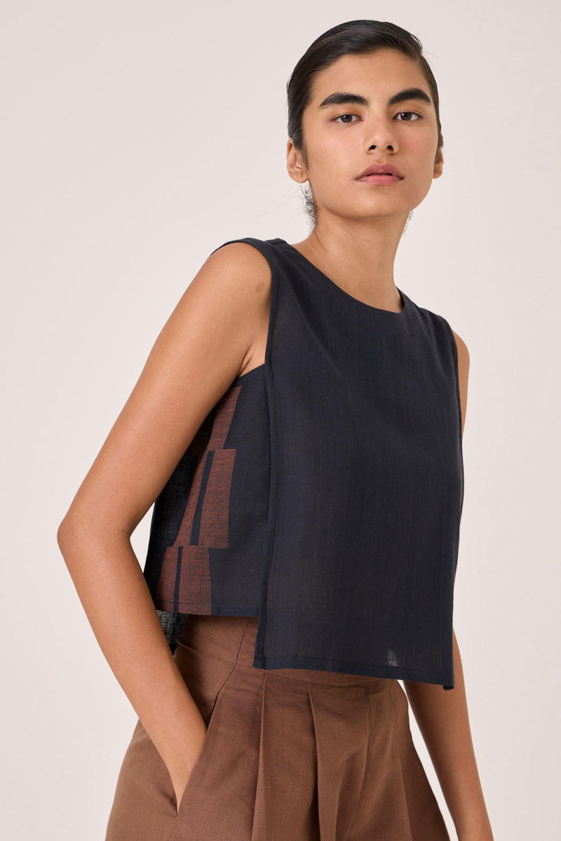 Meesha Black Handwoven Boxy Top cotton by The Summer House in brown color for women in Singapore