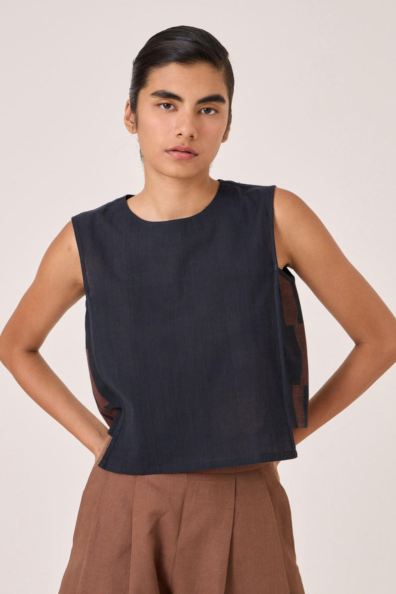 Meesha Black Handwoven Boxy Top cotton by The Summer House in brown color for women in Singapore