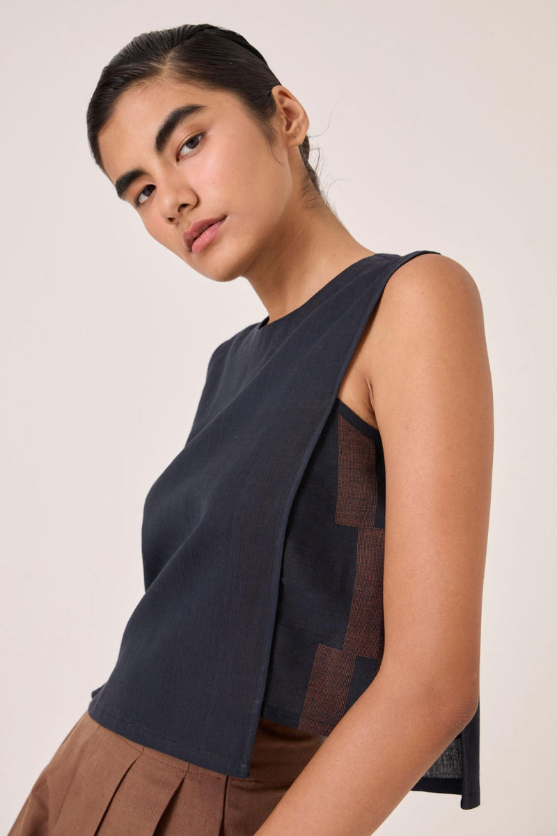 Meesha Black Handwoven Boxy Top cotton by The Summer House in brown color for women in Singapore