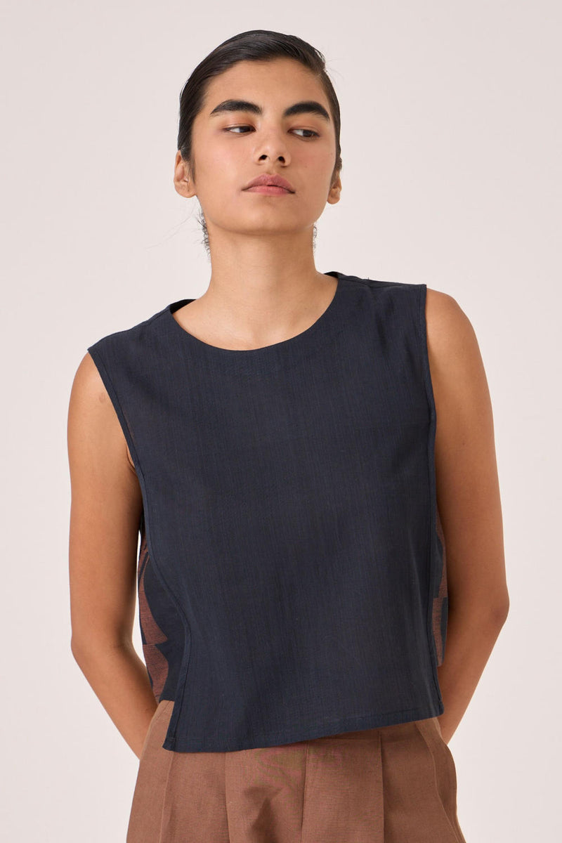 Meesha Black Handwoven Boxy Top cotton by The Summer House in brown color for women in Singapore