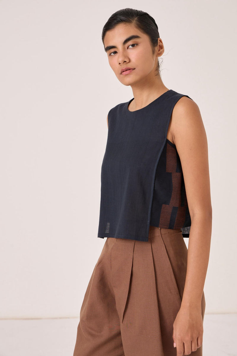 Meesha Black Handwoven Boxy Top cotton by The Summer House in brown color for women in Singapore