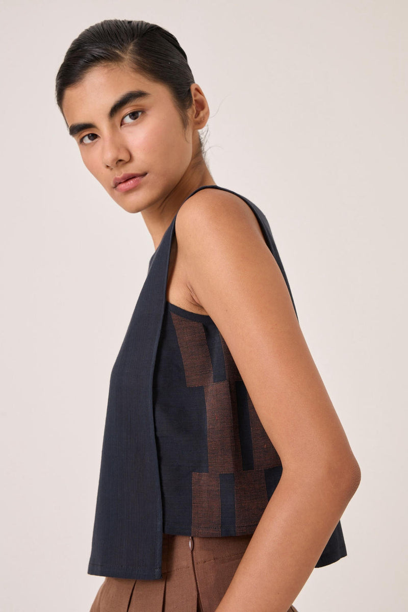 Meesha Black Handwoven Boxy Top cotton by The Summer House in brown color for women in Singapore