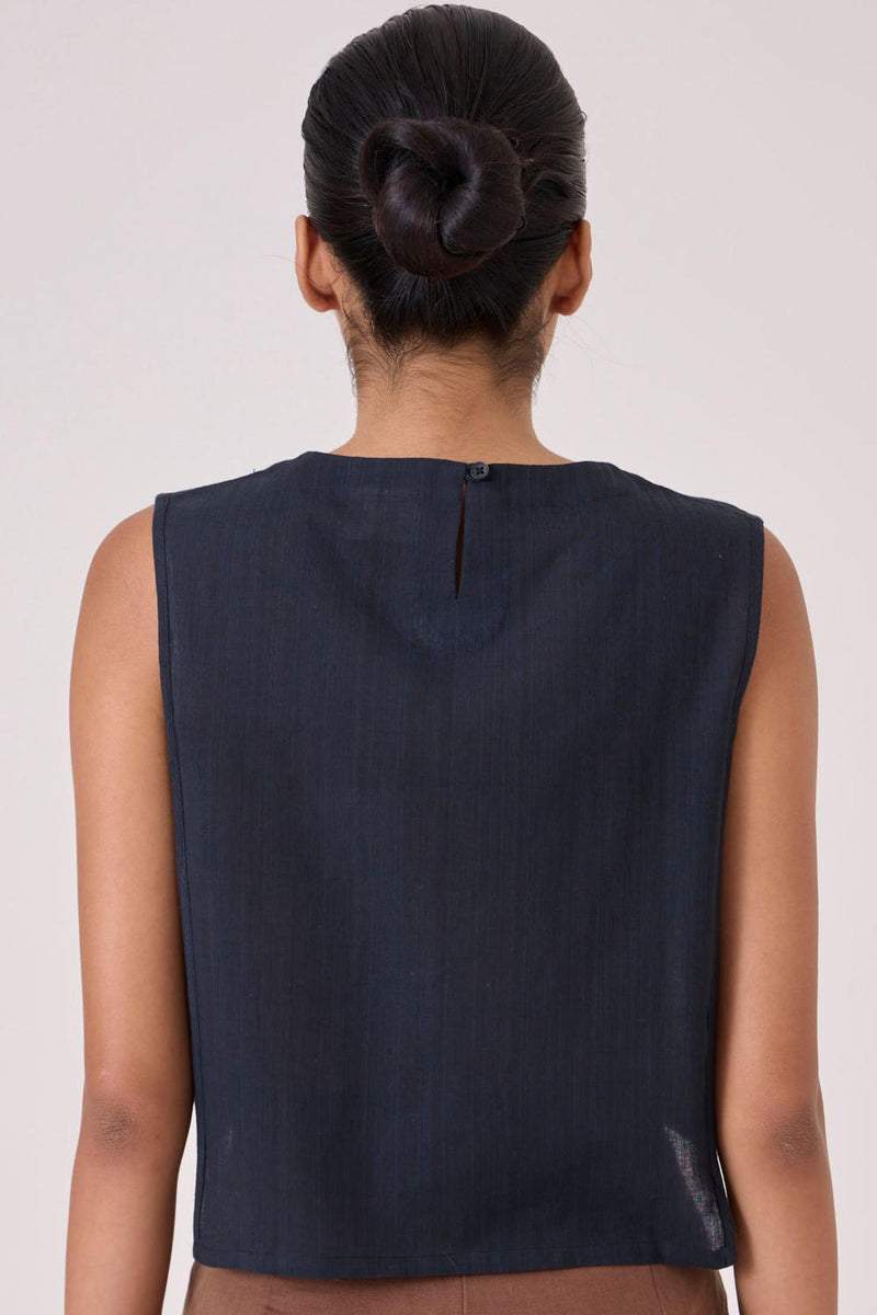 Meesha Black Handwoven Boxy Top cotton by The Summer House in brown color for women in Singapore