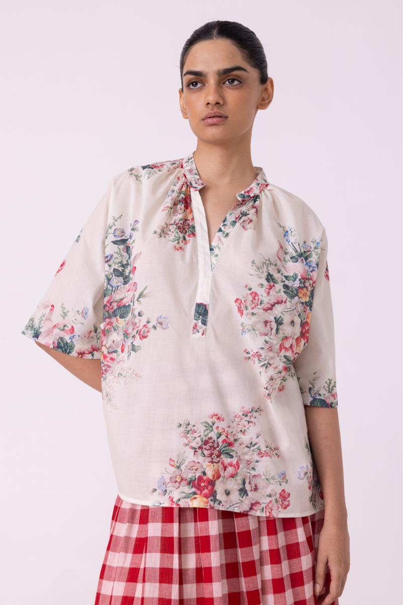 Meg Floral Printed Top cotton by The Summer House for women in Singapore