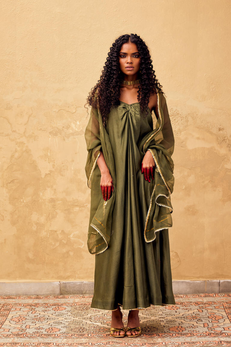 Mehndi Dupatta cotton by Khara Kapas in green for women in Singapore