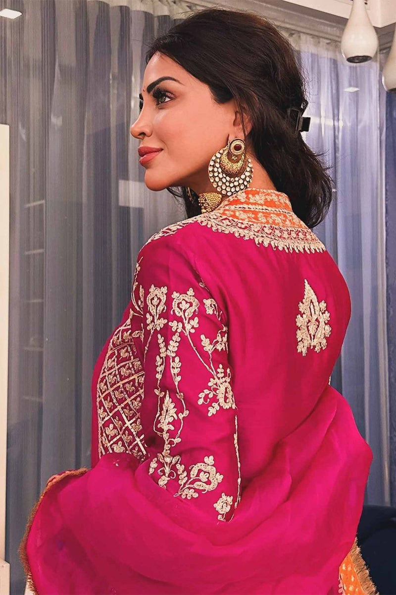 Mehnoor Straight kurta with dhoti-Hotpink silk by SHEETAL BATRA in pink color for women in Singapore