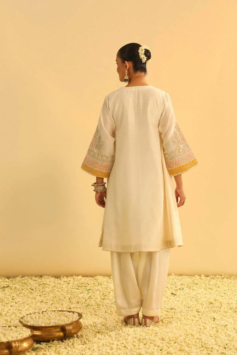 Mehrish Chauga with Salwar-Daisy ivory silk by SHEETAL BATRA in ivory color for women in Singapore