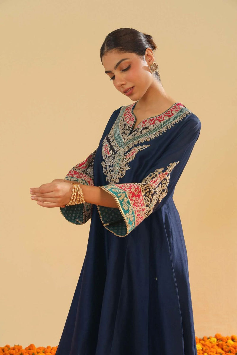 Mehrish Chauga with Salwar-Dark blue silk by SHEETAL BATRA in blue color for women in Singapore
