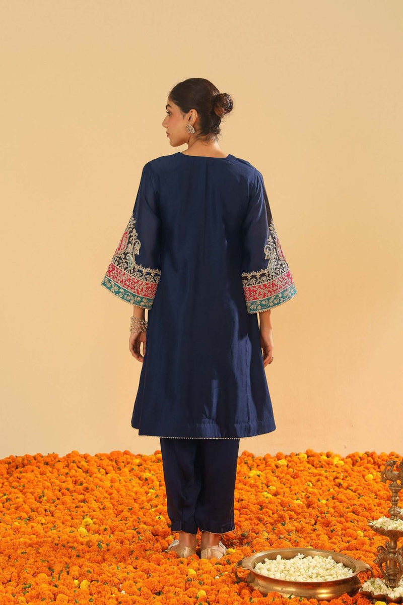 Mehrish Chauga with Salwar-Dark blue silk by SHEETAL BATRA in blue color for women in Singapore