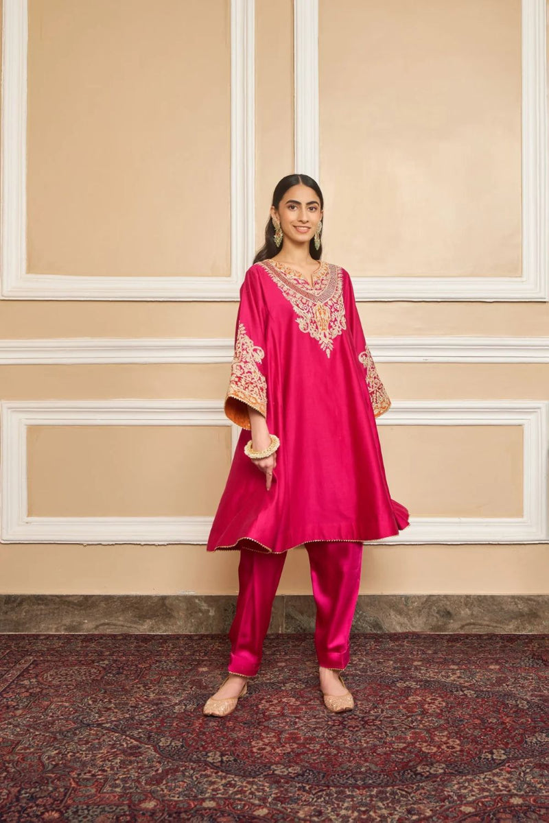 Mehrish Chauga with Salwar-Hotpink silk by SHEETAL BATRA in pink color for women in Singapore