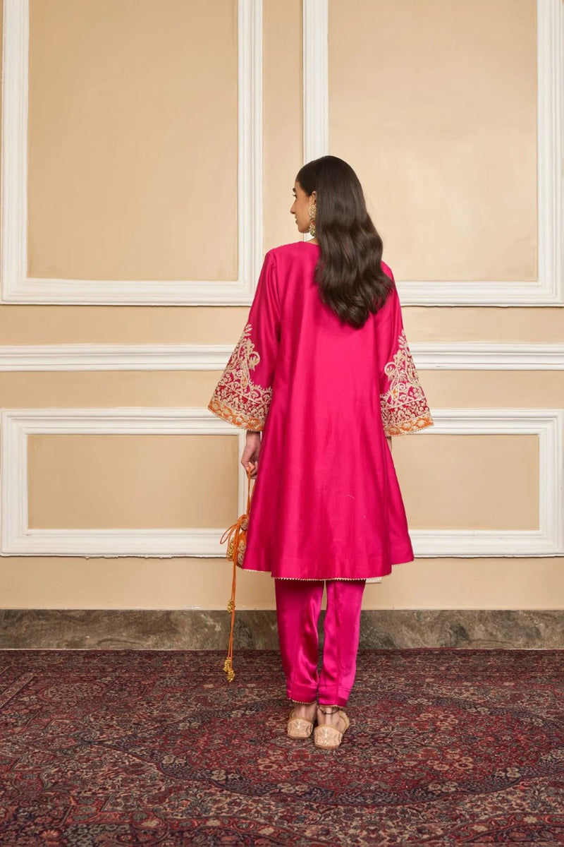 Mehrish Chauga with Salwar-Hotpink silk by SHEETAL BATRA in pink color for women in Singapore