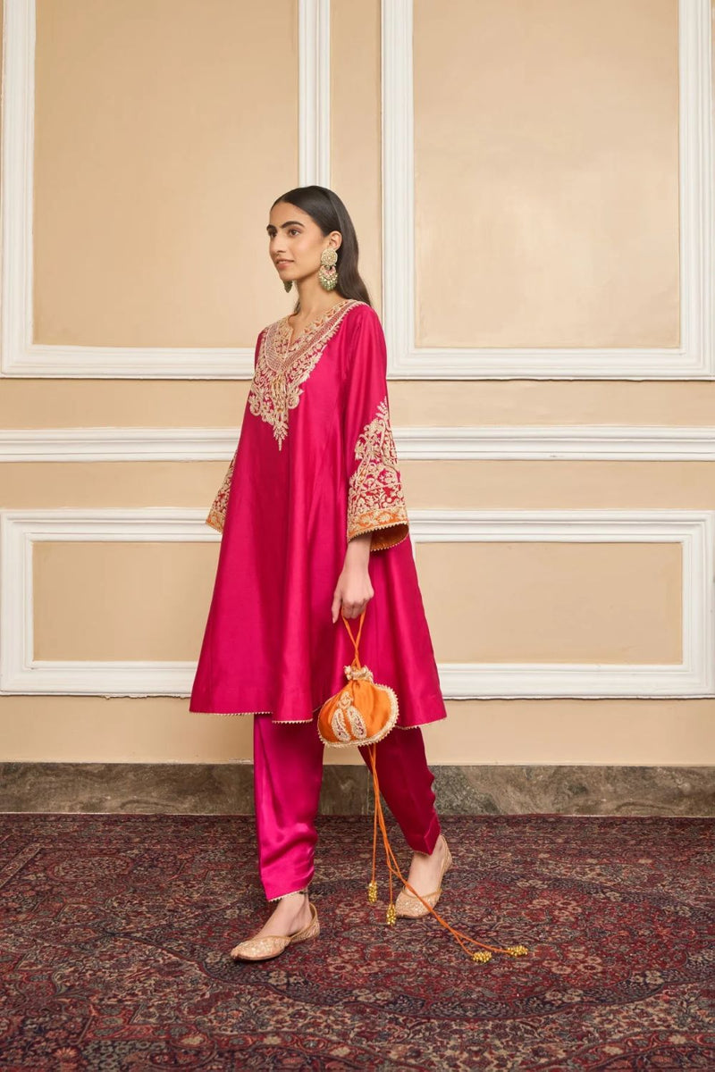 Mehrish Chauga with Salwar-Hotpink silk by SHEETAL BATRA in pink color for women in Singapore
