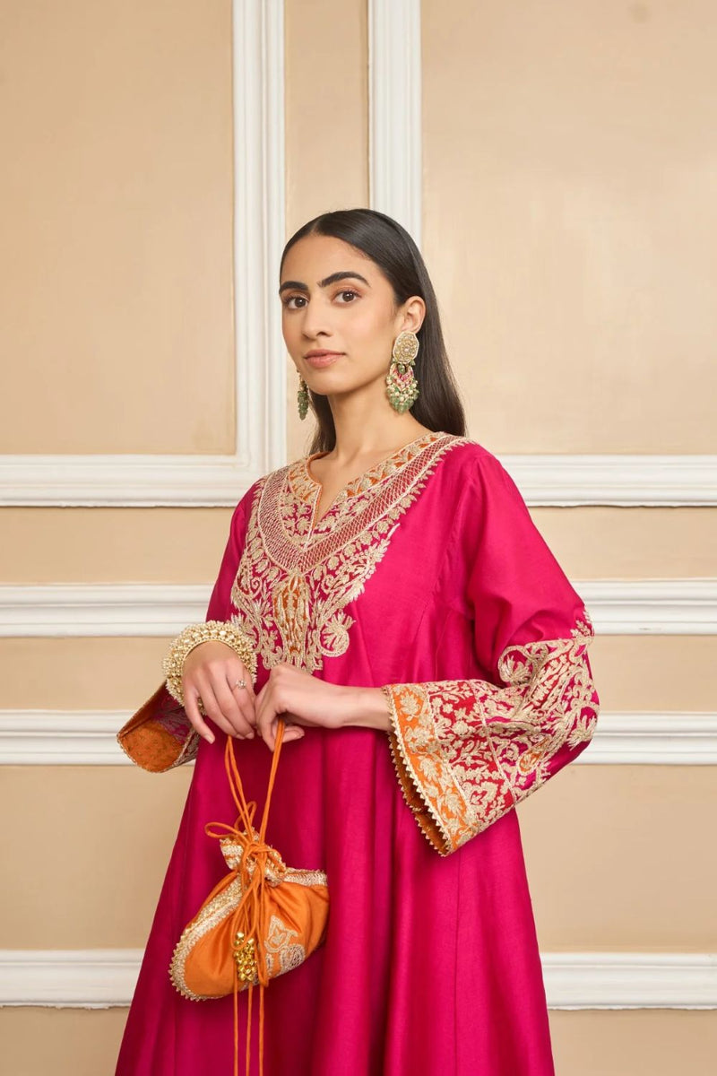 Mehrish Chauga with Salwar-Hotpink silk by SHEETAL BATRA in pink color for women in Singapore