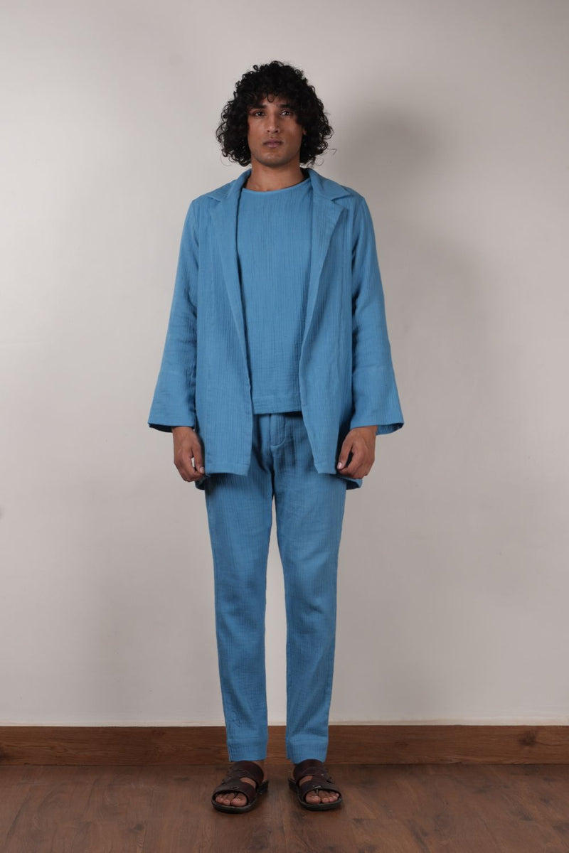 Men's Blue Crush T-Shirt, Pants & Jacket Set (3 PCS) 100% cotton by Mati Men in blue color for men in Singapore