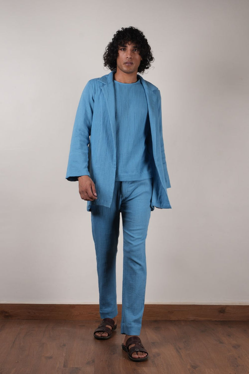 Men's Blue Crush T-Shirt, Pants & Jacket Set (3 PCS) 100% cotton by Mati Men in blue color for men in Singapore