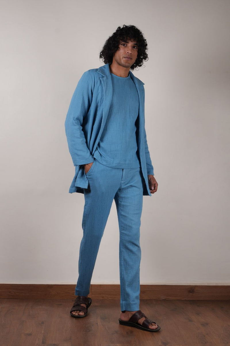 Men's Blue Crush T-Shirt, Pants & Jacket Set (3 PCS) 100% cotton by Mati Men in blue color for men in Singapore