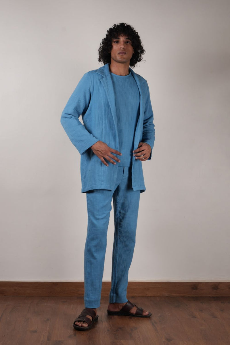Men's Blue Crush T-Shirt, Pants & Jacket Set (3 PCS) 100% cotton by Mati Men in blue color for men in Singapore
