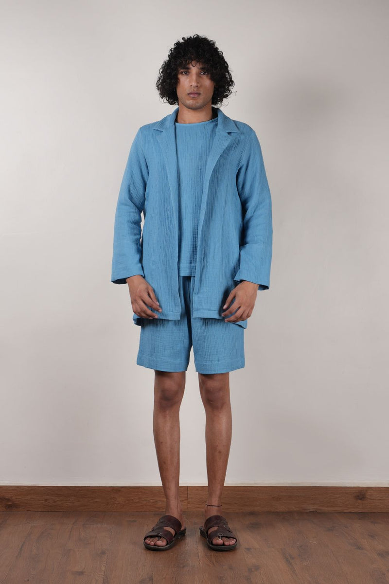 Men's Blue Crush T-Shirt, Shorts & Jacket Set (3 PCS) 100% cotton by Mati Men in blue color for men in Singapore