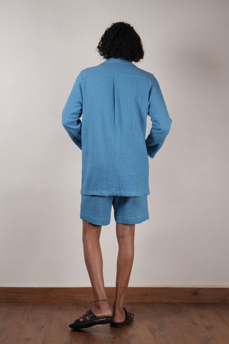 Men's Blue Crush T-Shirt, Shorts & Jacket Set (3 PCS) 100% cotton by Mati Men in blue color for men in Singapore