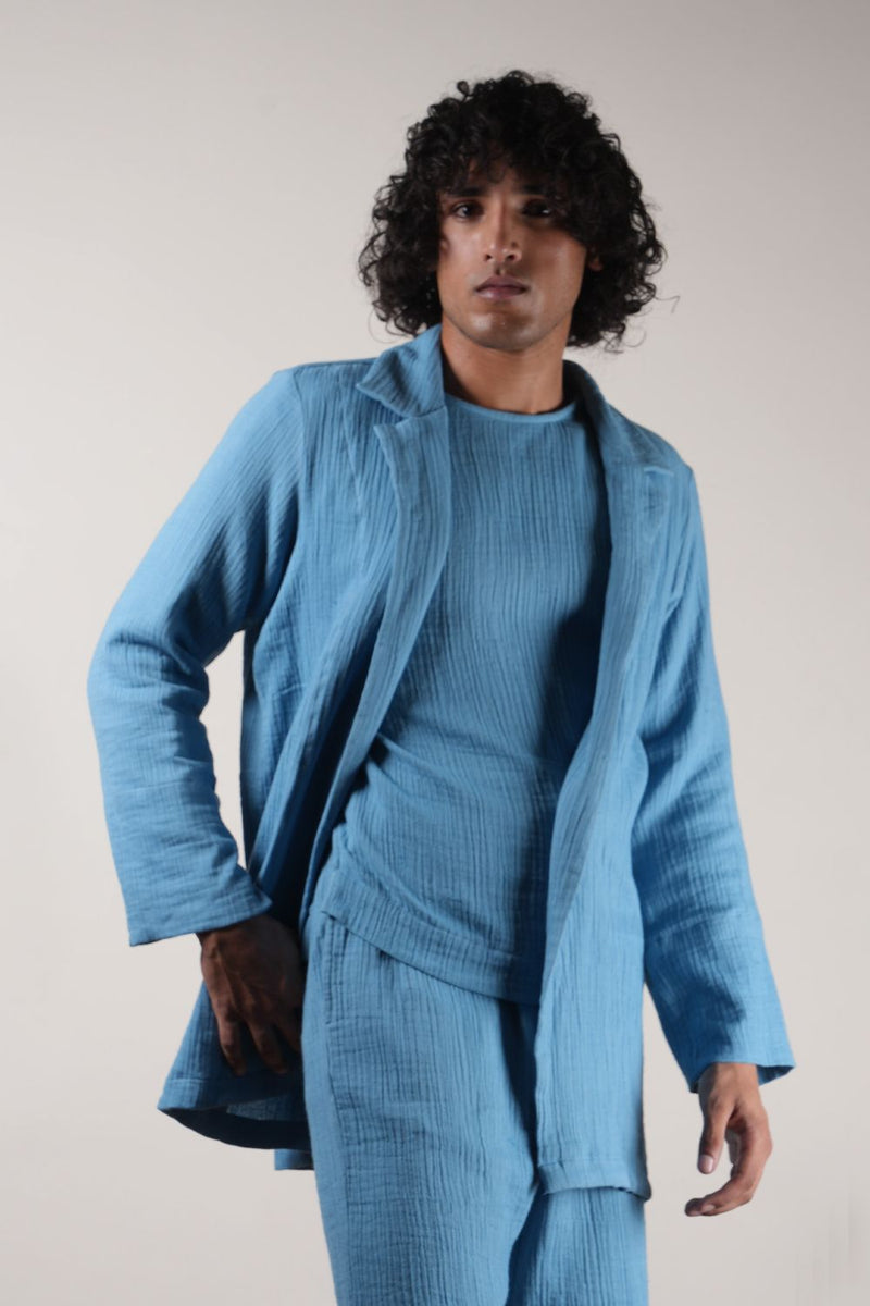 Men's Blue Crush T-Shirt, Shorts & Jacket Set (3 PCS) 100% cotton by Mati Men in blue color for men in Singapore