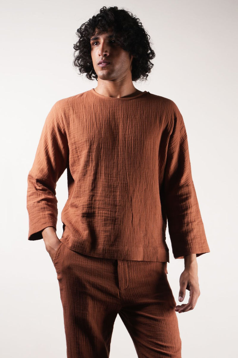 Men's Brown Crush T-Shirt & Pants Set (2 PCS) 100% cotton by Mati Men in brown color for men in Singapore
