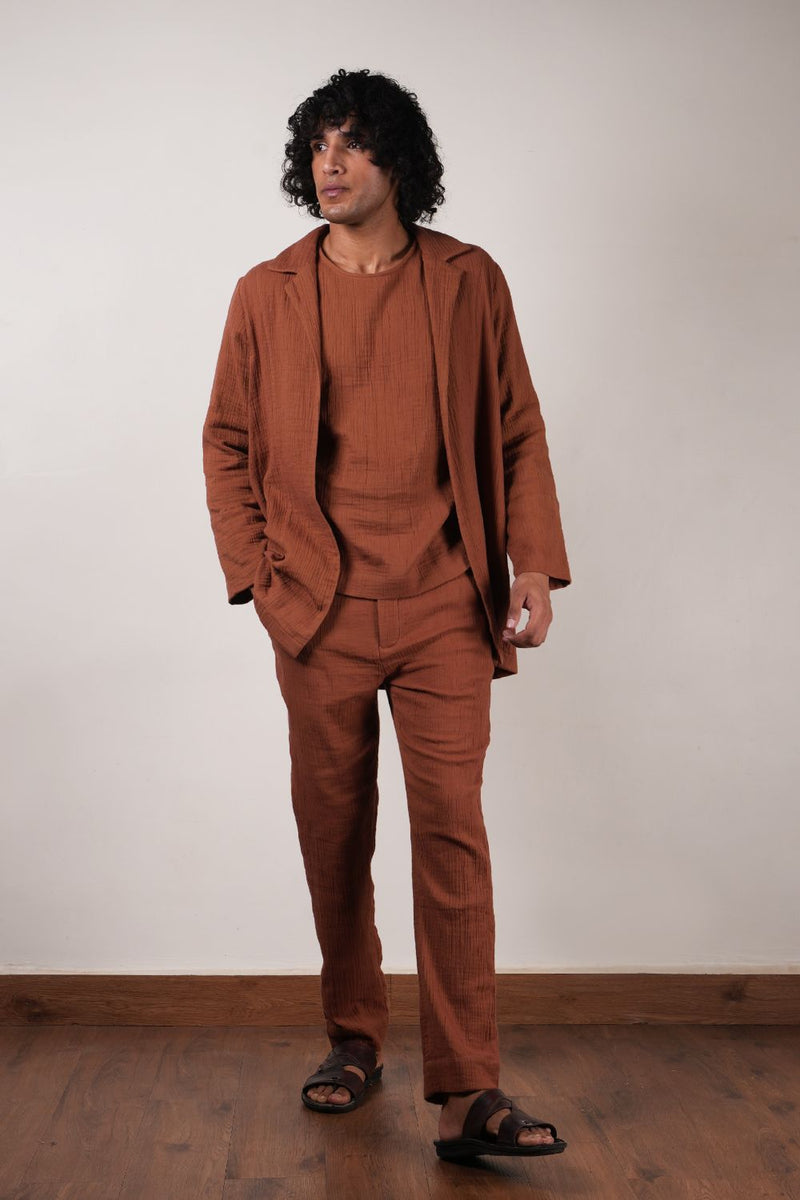 Men's Brown Crush T-Shirt, Pants & Jacket Set (3 PCS) 100% cotton by Mati Men in brown color for men in Singapore