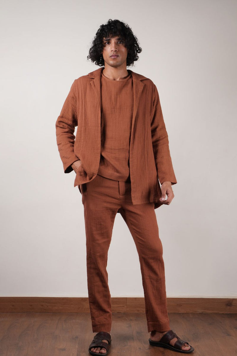 Men's Brown Crush T-Shirt, Pants & Jacket Set (3 PCS) 100% cotton by Mati Men in brown color for men in Singapore