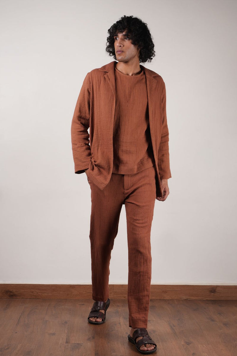 Men's Brown Crush T-Shirt, Pants & Jacket Set (3 PCS) 100% cotton by Mati Men in brown color for men in Singapore