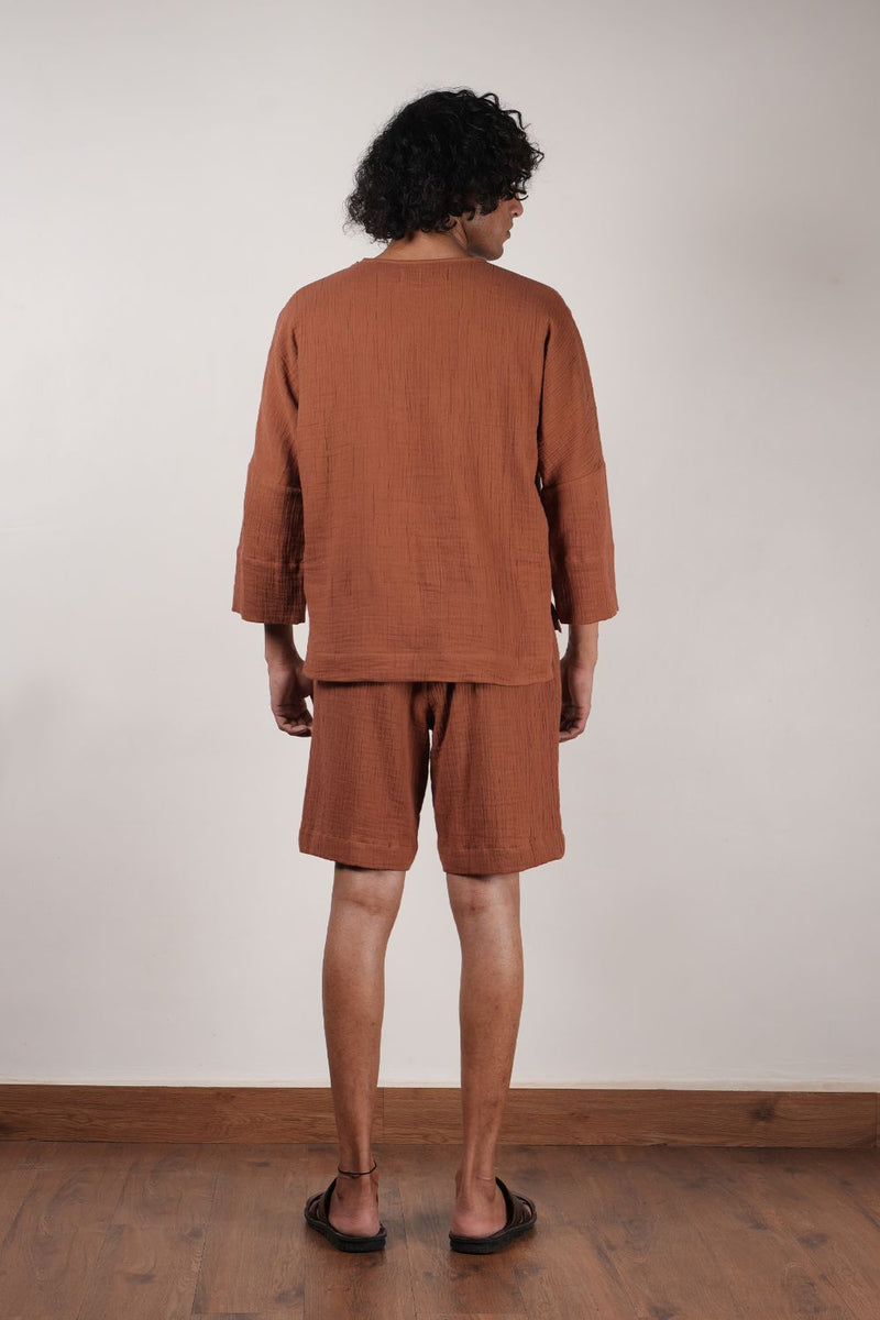 Men's Brown Crush T-Shirt & Shorts Set (2 PCS) 100% cotton by Mati Men in brown color for men in Singapore